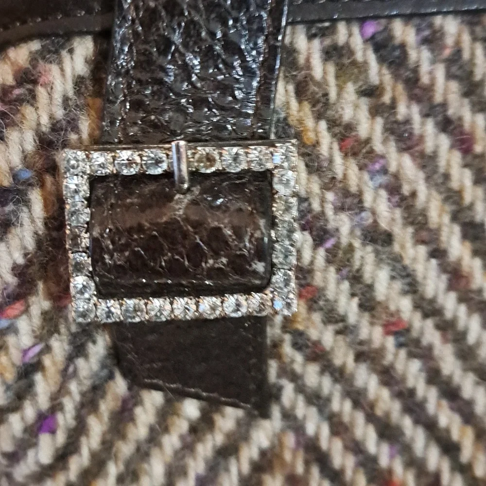 Elegant Kate Spade Tweed Handbag with Brown Leather Accents - Picture 5 of 10